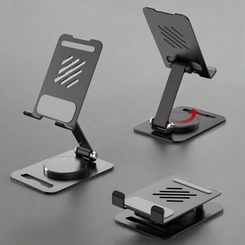 Set of three adjustable phone stands on a gray background