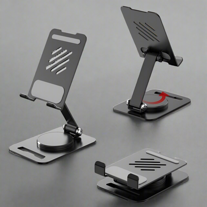 Set of three adjustable phone stands on a gray background
