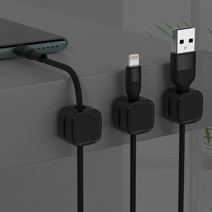 Black magnetic cable clips organizer for tech cable setup

