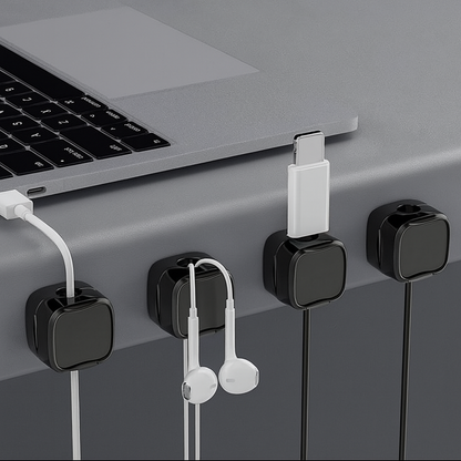 Black magnetic cable clips organizer for tech cable setup

