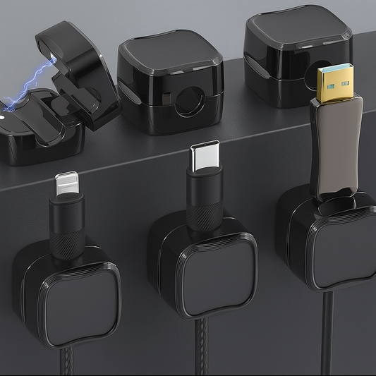 Black magnetic cable clips organizer for tech cable setup

